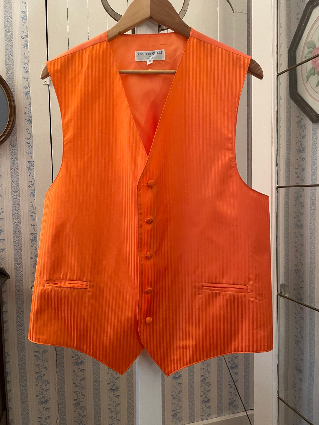 Vintage Orange Vest, Lightweight Orange Waistcoat (C071