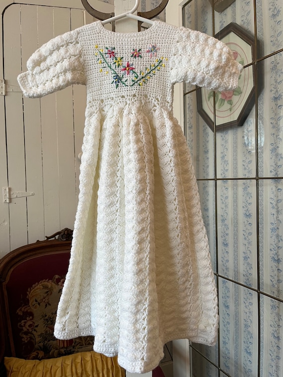 Vintage baby christening gown, handmade long dres… - image 1