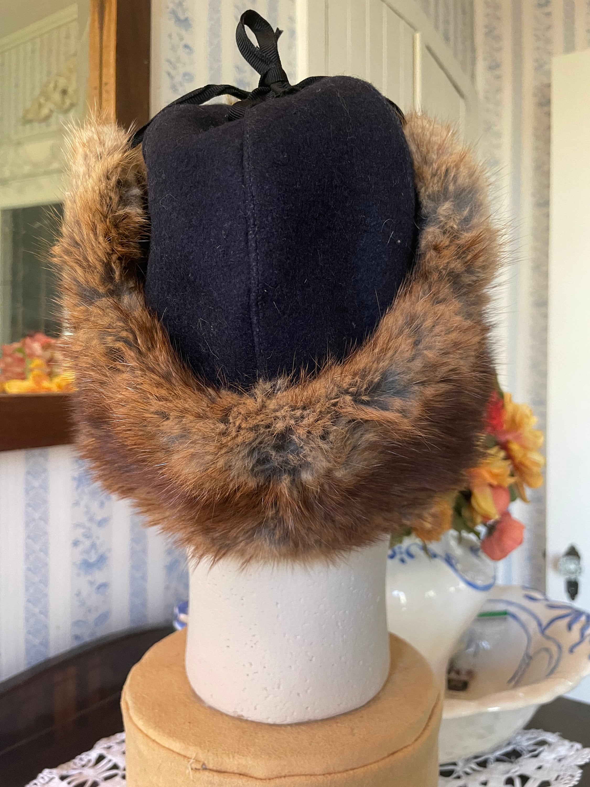 Vintage Trapper Hat, Cap, Fur Winter Hat, Cap B663, Navy Blue Wool Trapper Hat, Winter Hat With Brown Muskrat Fur Trim - Etsy Vintage Trapper Hat, Cap, Fur Winter Hat, Cap B663, Navy Blue Wool Trapper Hat, Winter Hat With Brown Muskrat Fur Trim - Etsy