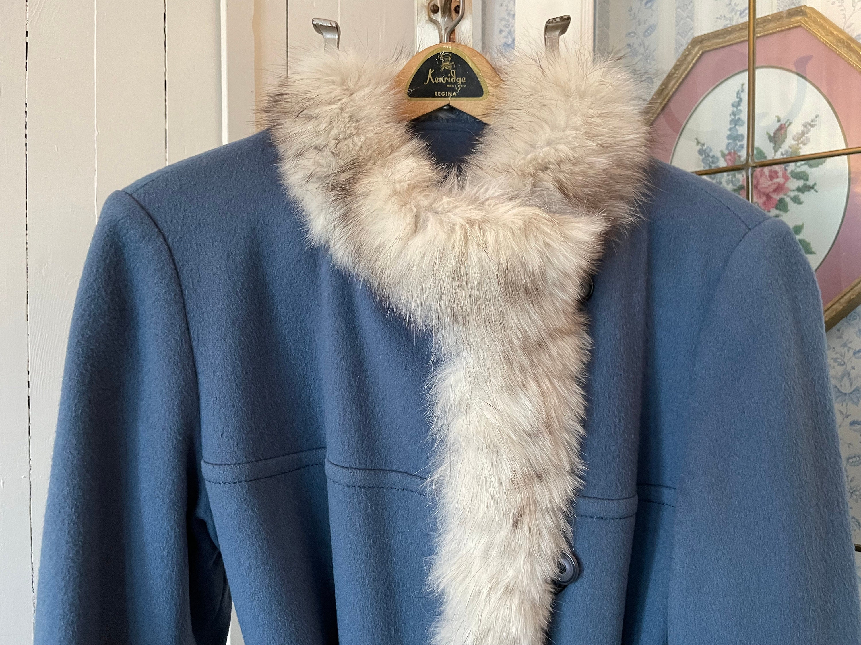 Vintage Blue Coat, Long Wool Coat (B888), Medium Blue Wool