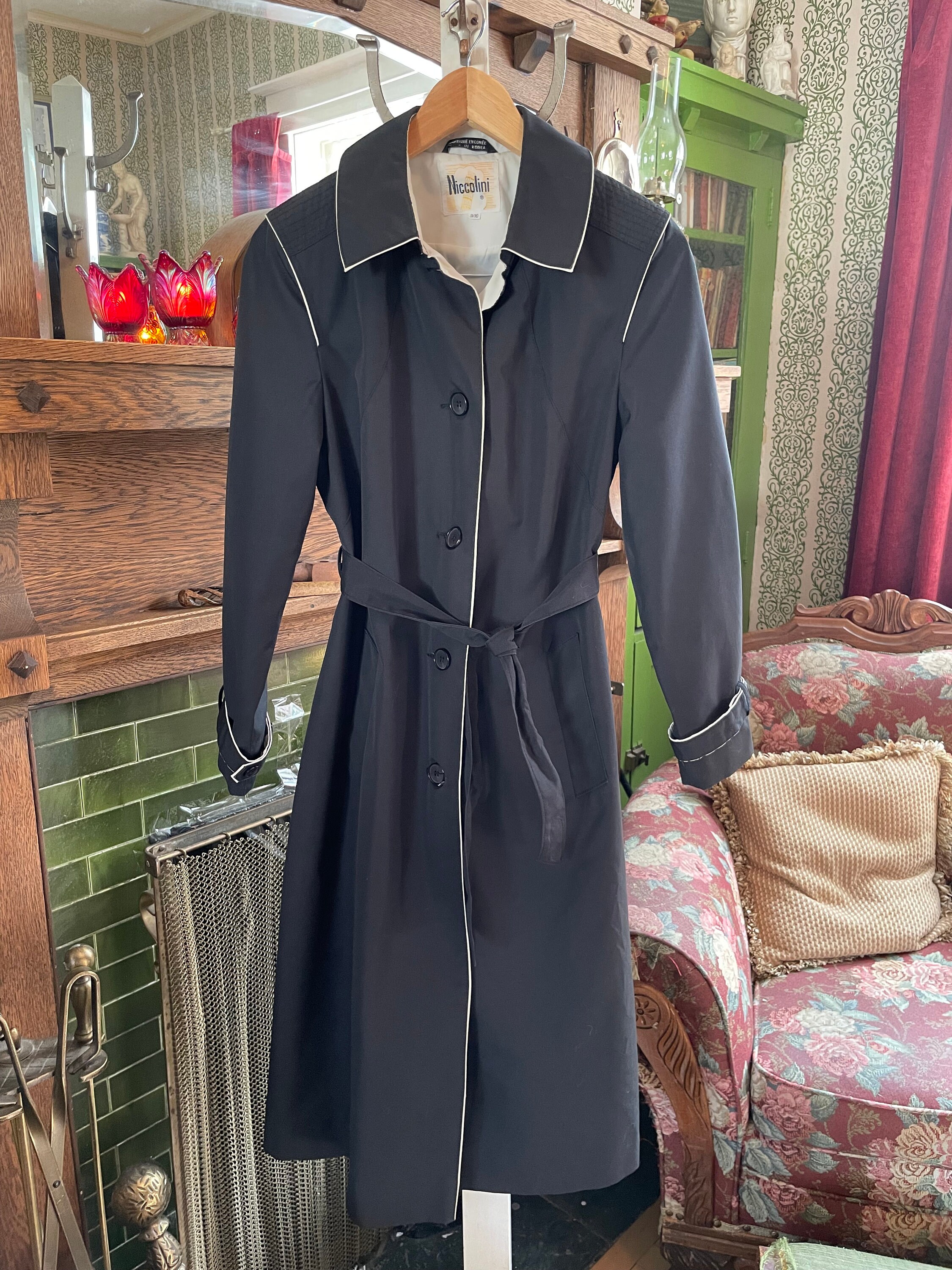White and shop black trench coat