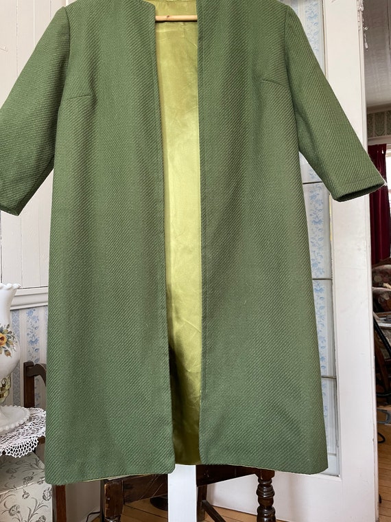 Vintage moss green wool open jacket, coat (B242),… - image 4
