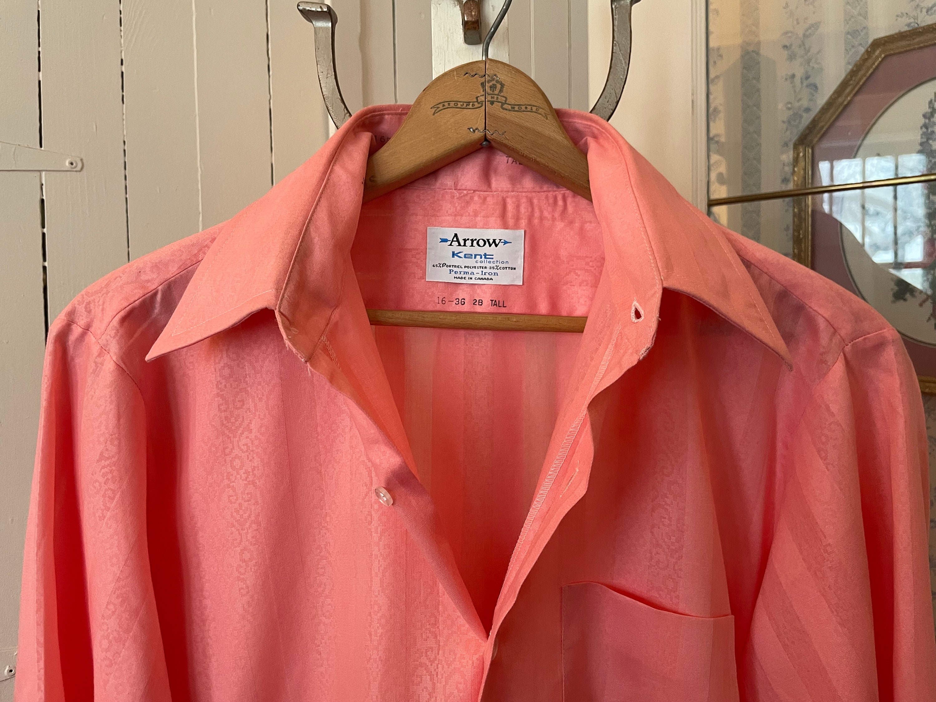 Vintage Pink Shirt, Pink Button Down Shirt (B853), Arrow Salmon