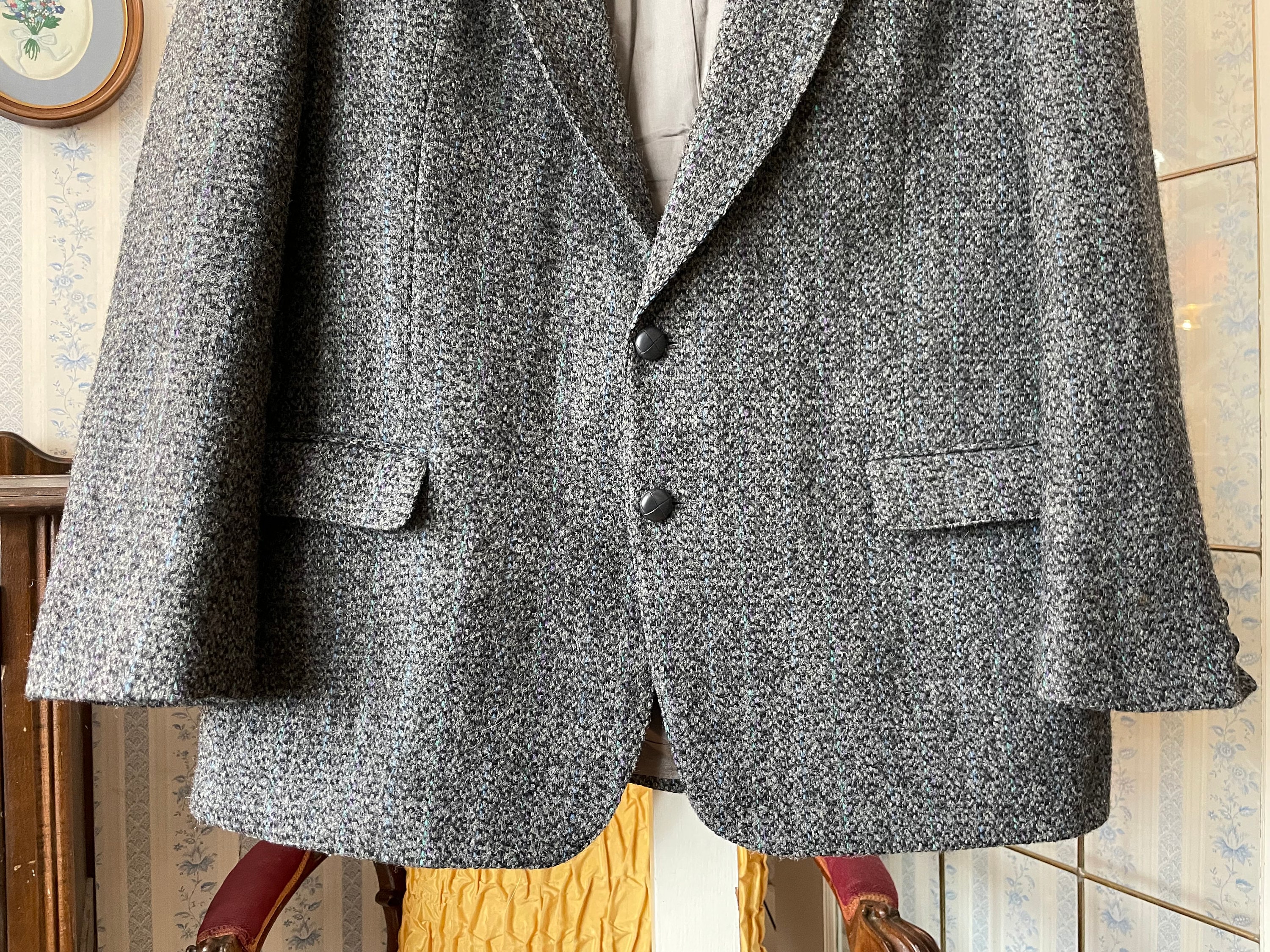 Vintage Grey Sport Coat, Dark Grey Tailored Jacket (C349
