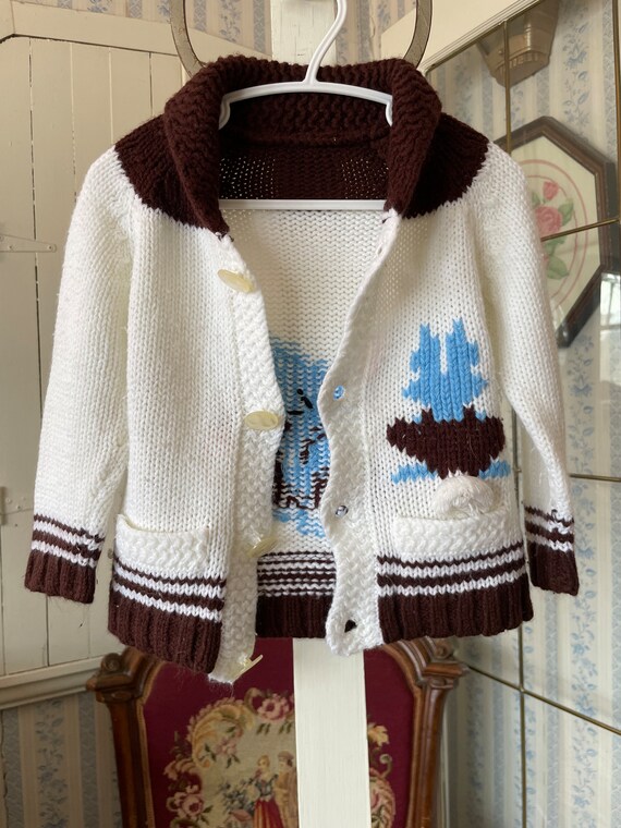 Vintage kids' sweater, children's white and brown… - image 9