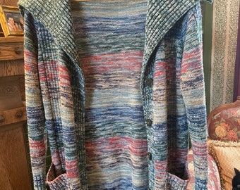 Vintage Acrylic Knit Multi Coloured Sweater, Cardigan (B107