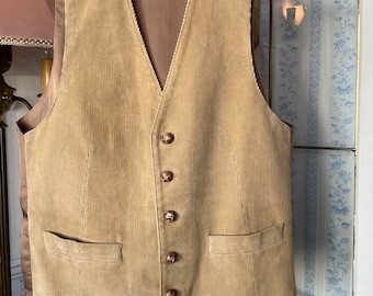 Vintage beige vest, beige corduroy waistcoat (B920), beige cotton corduroy vest, waistcoat with pockets