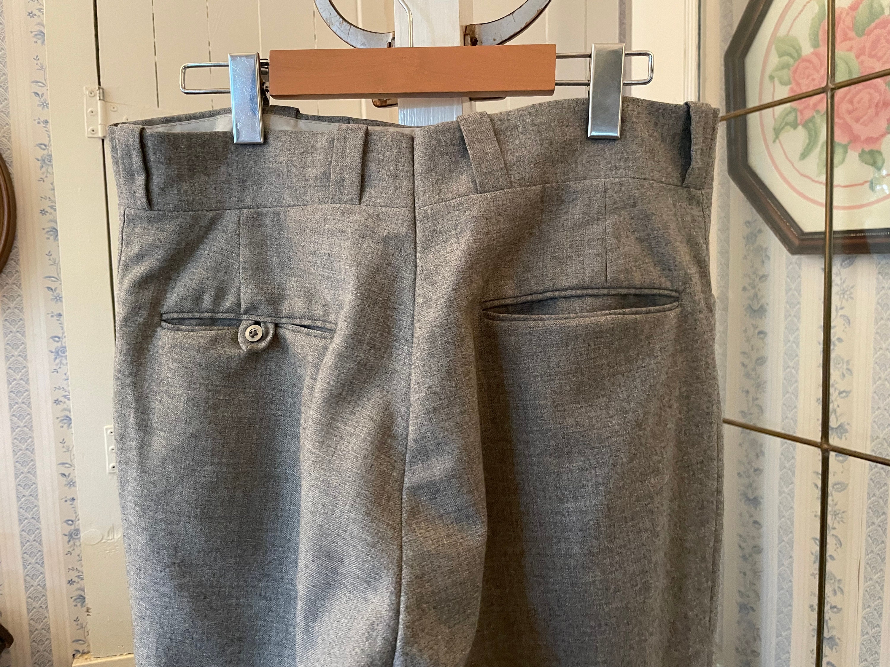 Vintage Grey Pants, Light Grey Wool Trousers (C099), Light Grey