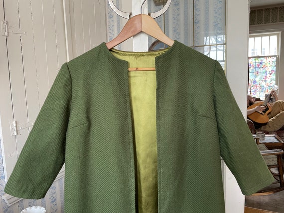 Vintage moss green wool open jacket, coat (B242),… - image 2