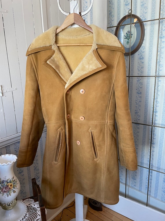 Vintage tan beige sheepskin jacket, coat (B178) w… - image 1