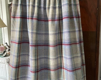 Vintage wool skirt, plaid skirt (B554), grey beige blue red plaid wool midi skirt