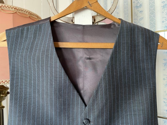 Vintage grey vest, grey pinstriped waistcoat (B91… - image 2