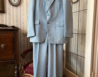 Vintage blue suit, light blue three piece suit (C658), light blue sport coat, blazer, jacket, pants and vest, wool blend blue suit