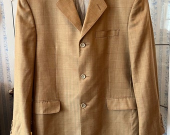 manteau de sport marron vintage, blazer marron rouille (C439), manteau de sport marron rouille clair, veste, blazer à carreaux orange