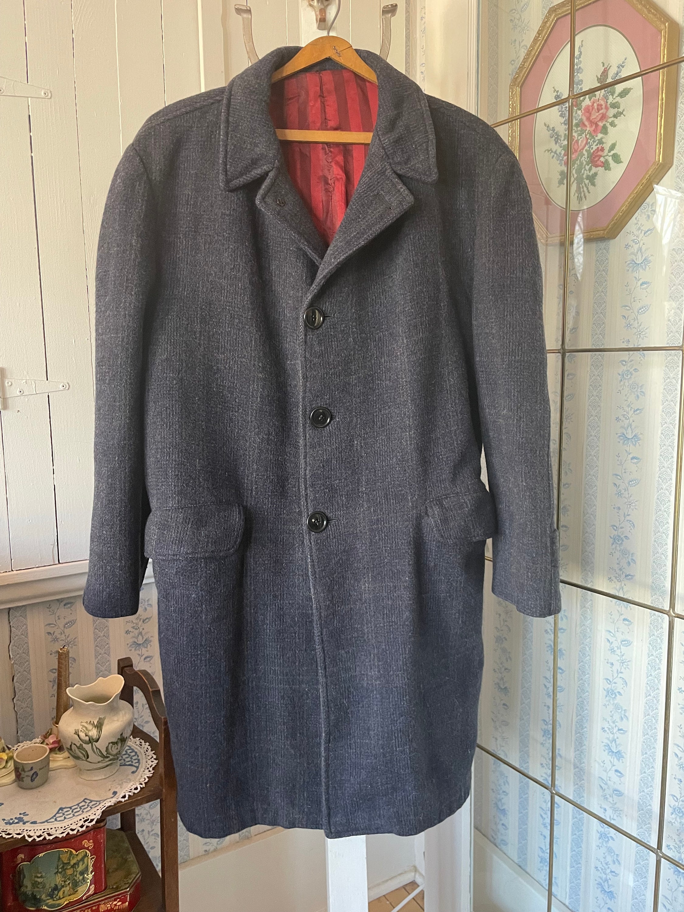 Vintage Wool Coat, Dark Blue Overcoat (B775), Dark Navy Blue