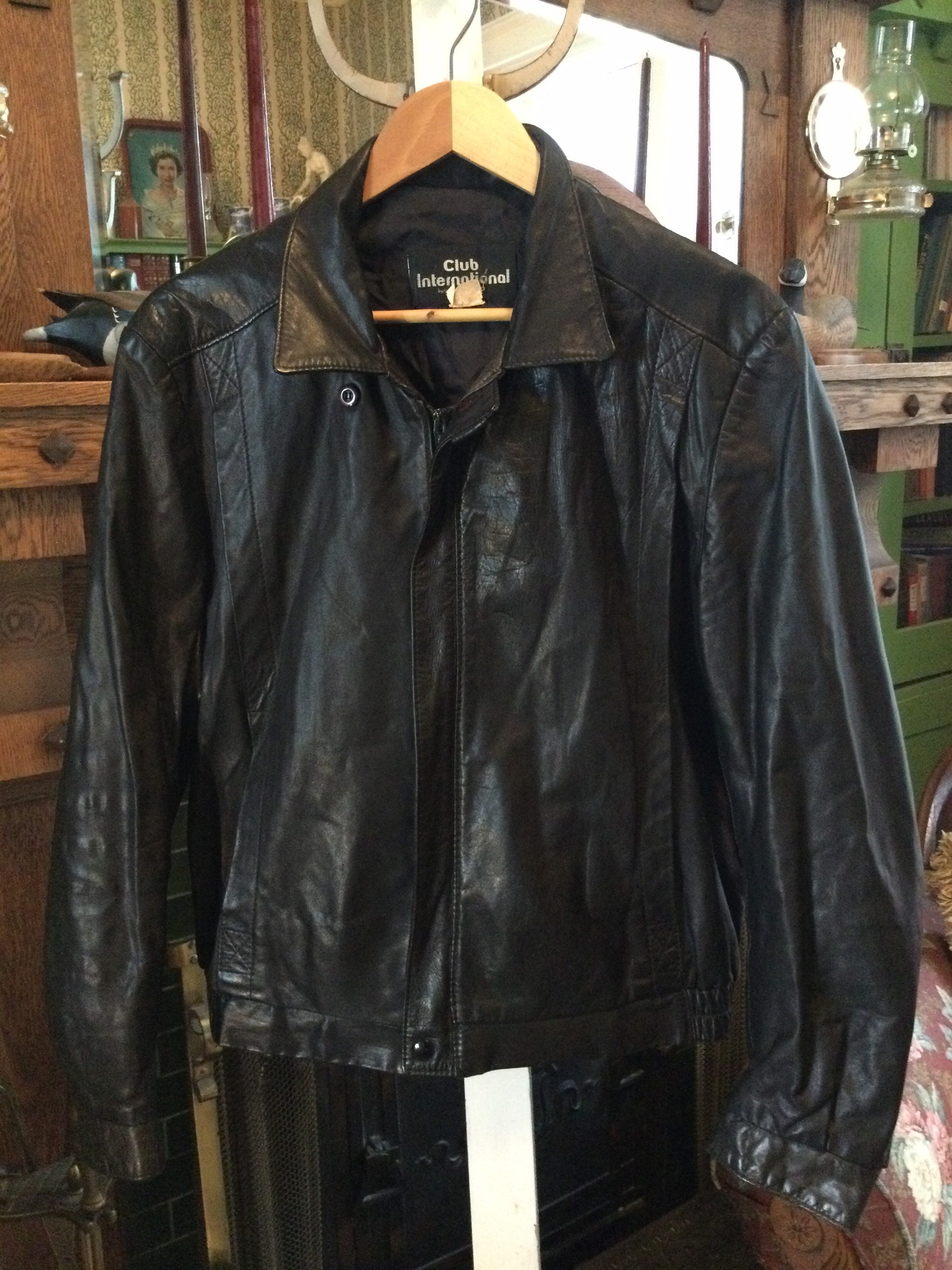 Vintage Short Black Leather Jacket (B059), Bomber Jacket Vintage Short Black Leather Jacket (B059), Bomber Jacket