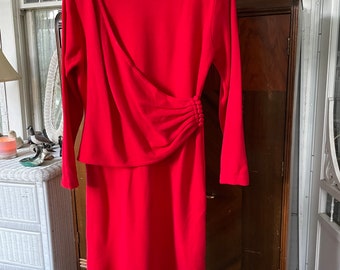 Vintage red dress, knit dress (B523), vintage red sweater dress