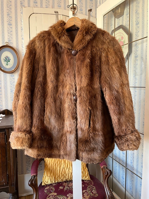 Vintage brown fur jacket, mink fur short coat (C67