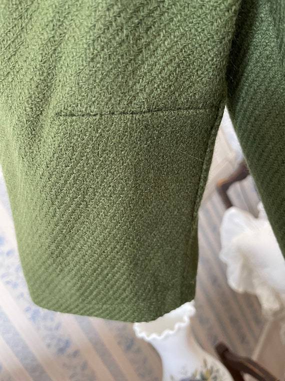 Vintage moss green wool open jacket, coat (B242),… - image 7