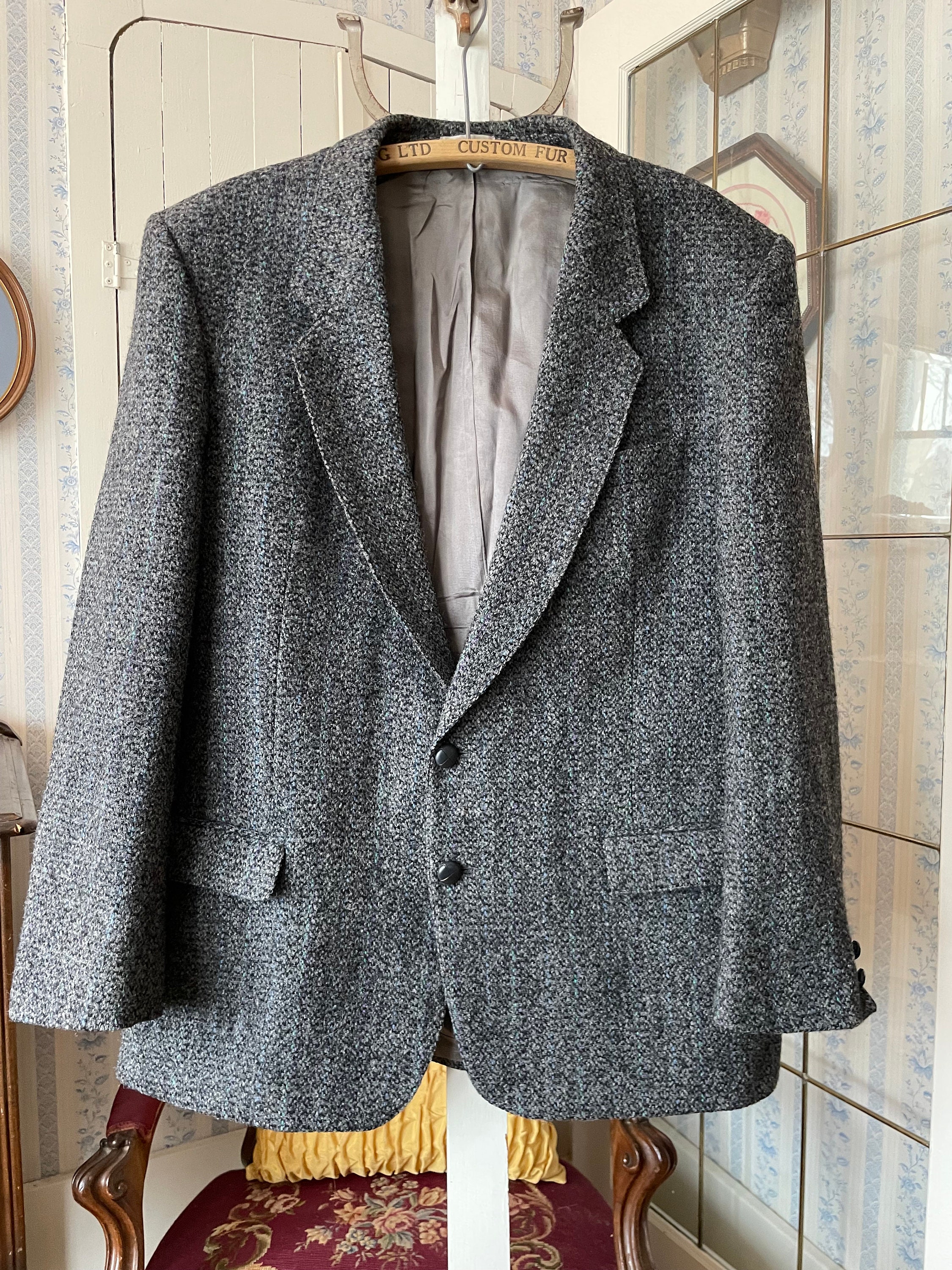 Vintage Grey Sport Coat, Dark Grey Tailored Jacket (C349), Grey and Black Wool Sport Coat, Jacket, Blazer With Blue Purple and Green Accents - Etsy Vintage Grey Sport Coat, Dark Grey Tailored Jacket (C349), Grey and Black Wool Sport Coat, Jacket, Blazer With Blue Purple and Green Accents - Etsy