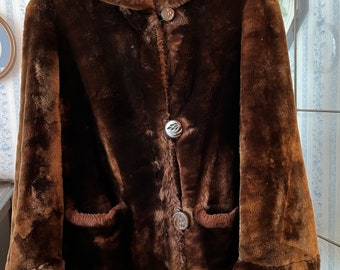 manteau de fourrure marron vintage, manteau marron court (C435), manteau de fourrure de castor tondu marron foncé, manteau court, manteau trapu