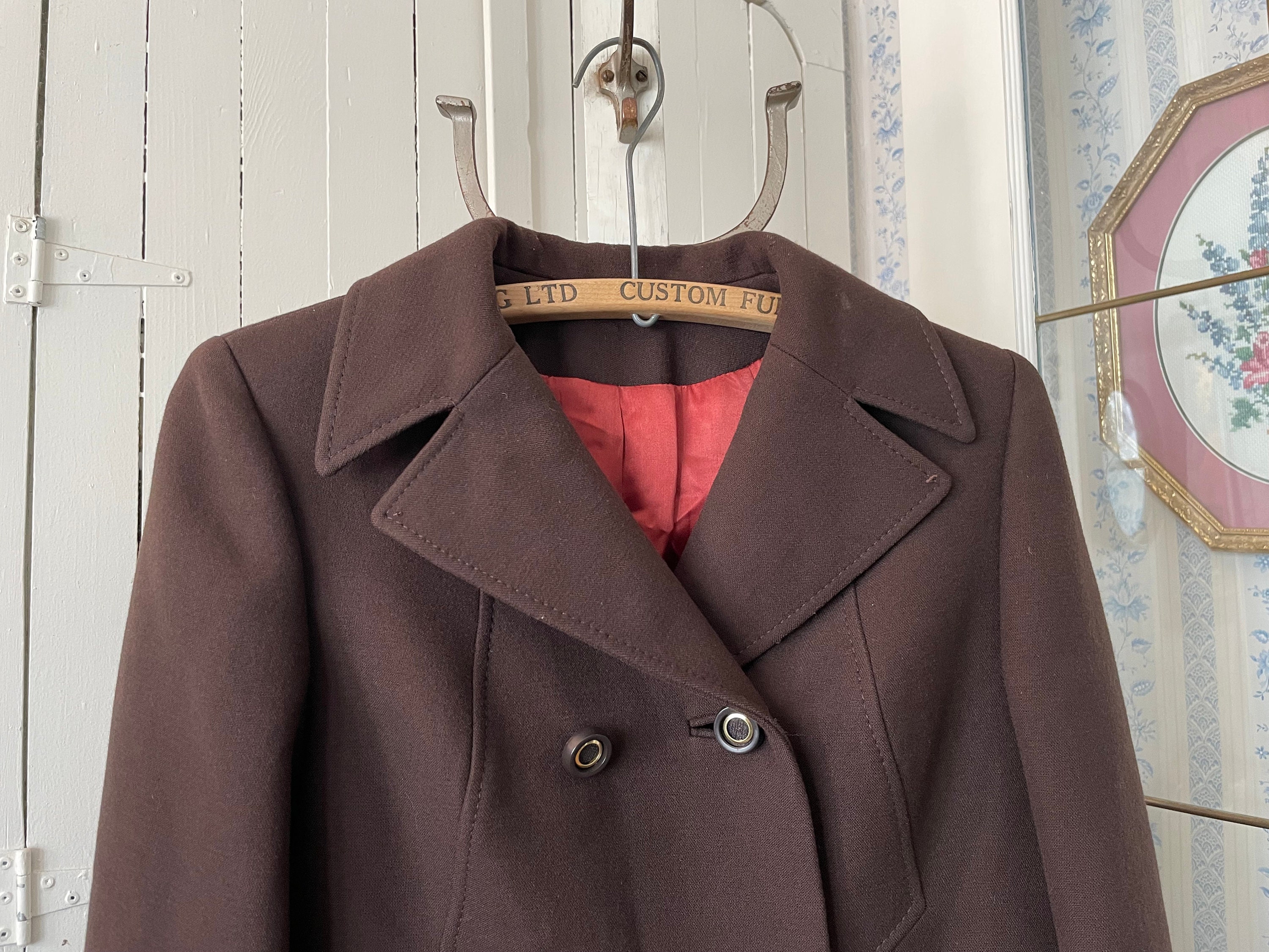 Vintage Brown Jacket, Brown Wool Short Coat (B861