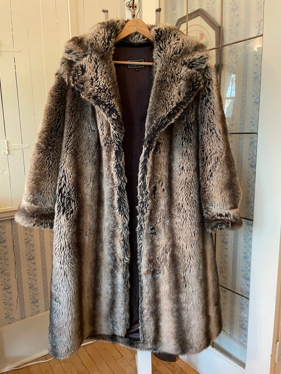 Vintage brown coat, brown faux fur overcoat (C178… - image 9