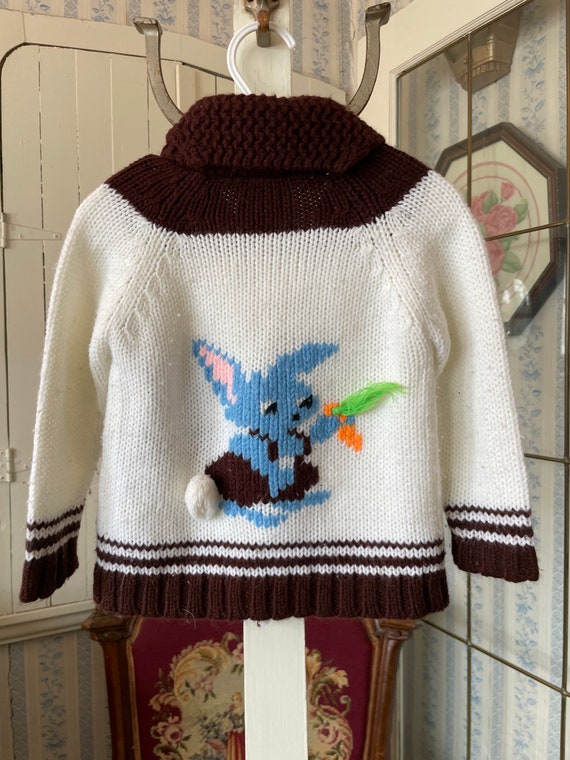 Vintage kids' sweater, children's white and brown… - image 5