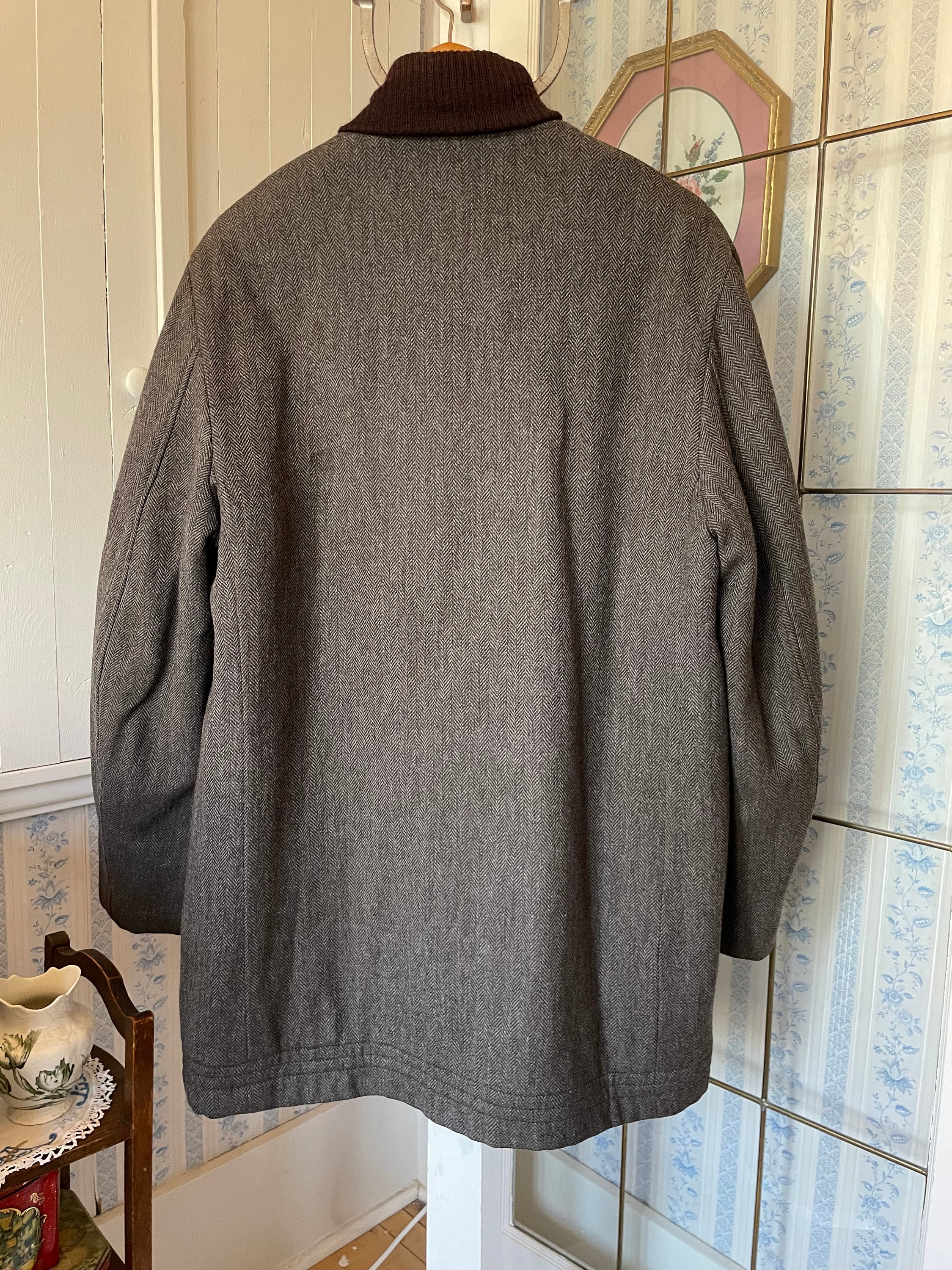 Vintage Wool Jacket, Short Wool Coat (B705), Brown and Beige
