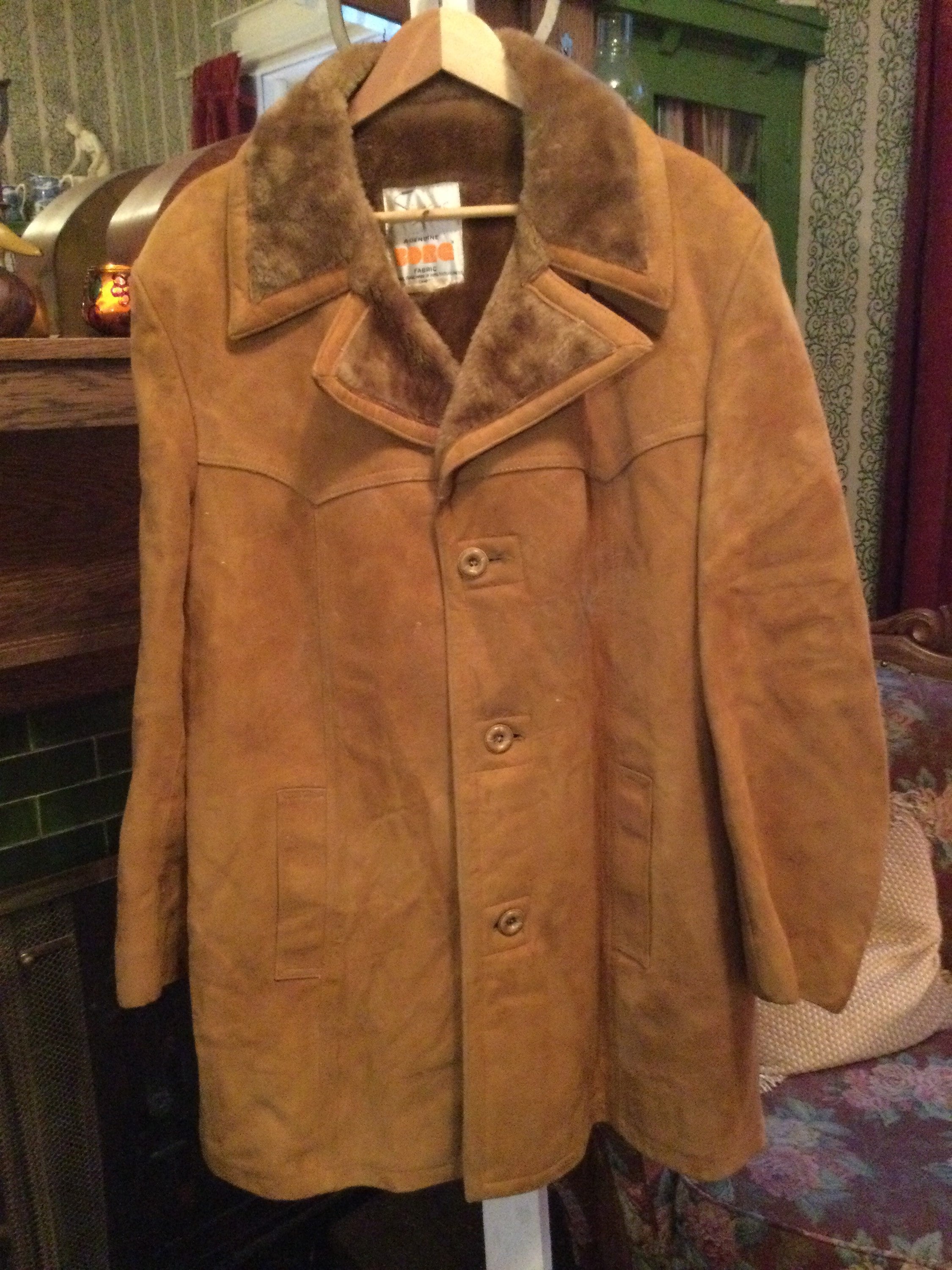 Vintage Tan Suede Jacket, Coat (B030) With Faux Sheepskin Vintage Tan Suede Jacket, Coat (B030) With Faux Sheepskin