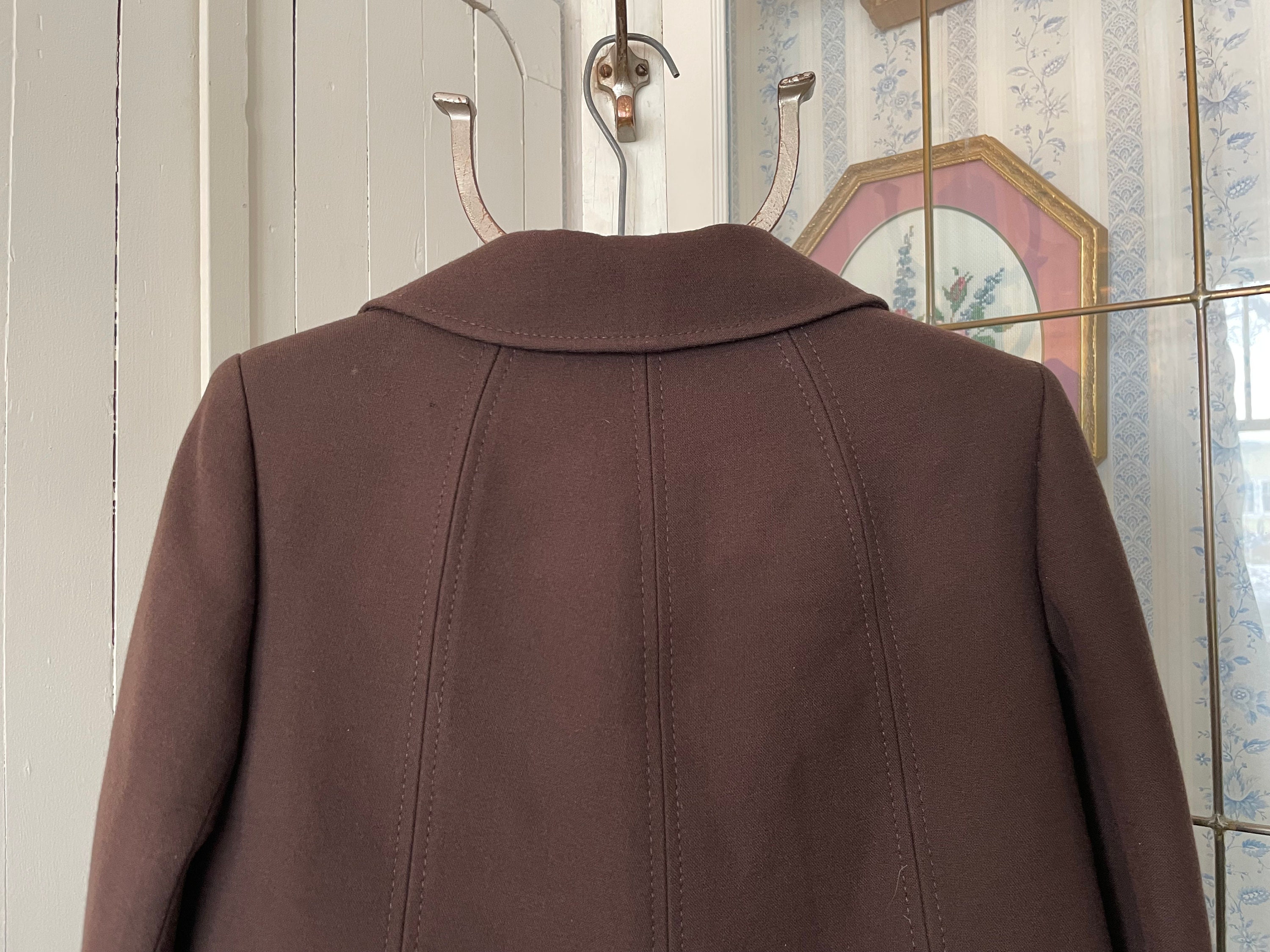 Vintage Brown Jacket, Brown Wool Short Coat (B861