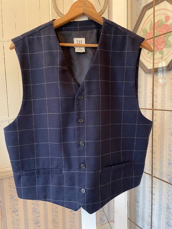 Vintage Dark Blue Vest Navy Blue Waistcoat C208 Recycled Wool Dark Blue Waistcoat Navy Blue Vest With White Window Pane Pattern Etsy Australia