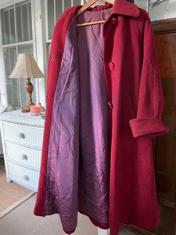 Vintage long coat, red coat (B526), wool and moha… - image 9