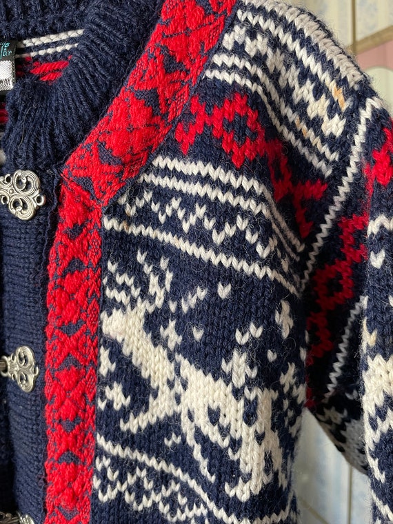 Vintage kids' wool sweater, navy blue and red swe… - image 4