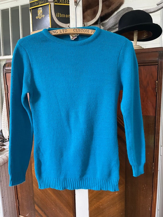 Vintage blue sweater, blue pullover (B529), turquo