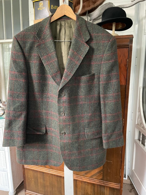 Vintage Wool Sport Coat Jacket Blazer B534 Irish Handwoven Tweed Dark Green Black Red Sport Coat Etsy Canada