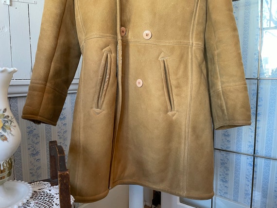 Vintage tan beige sheepskin jacket, coat (B178) w… - image 3