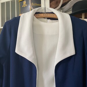 Vintage dress and jacket, two piece outfit, set (B540), navy blue and white jacket and dress image 2