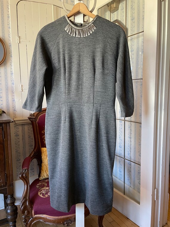 Vintage Grey Dress, Grey Knit Pencil Dress (C310), Grey Midi Dress, Pencil  Dress, Knit Dress With Satin Trim - Etsy