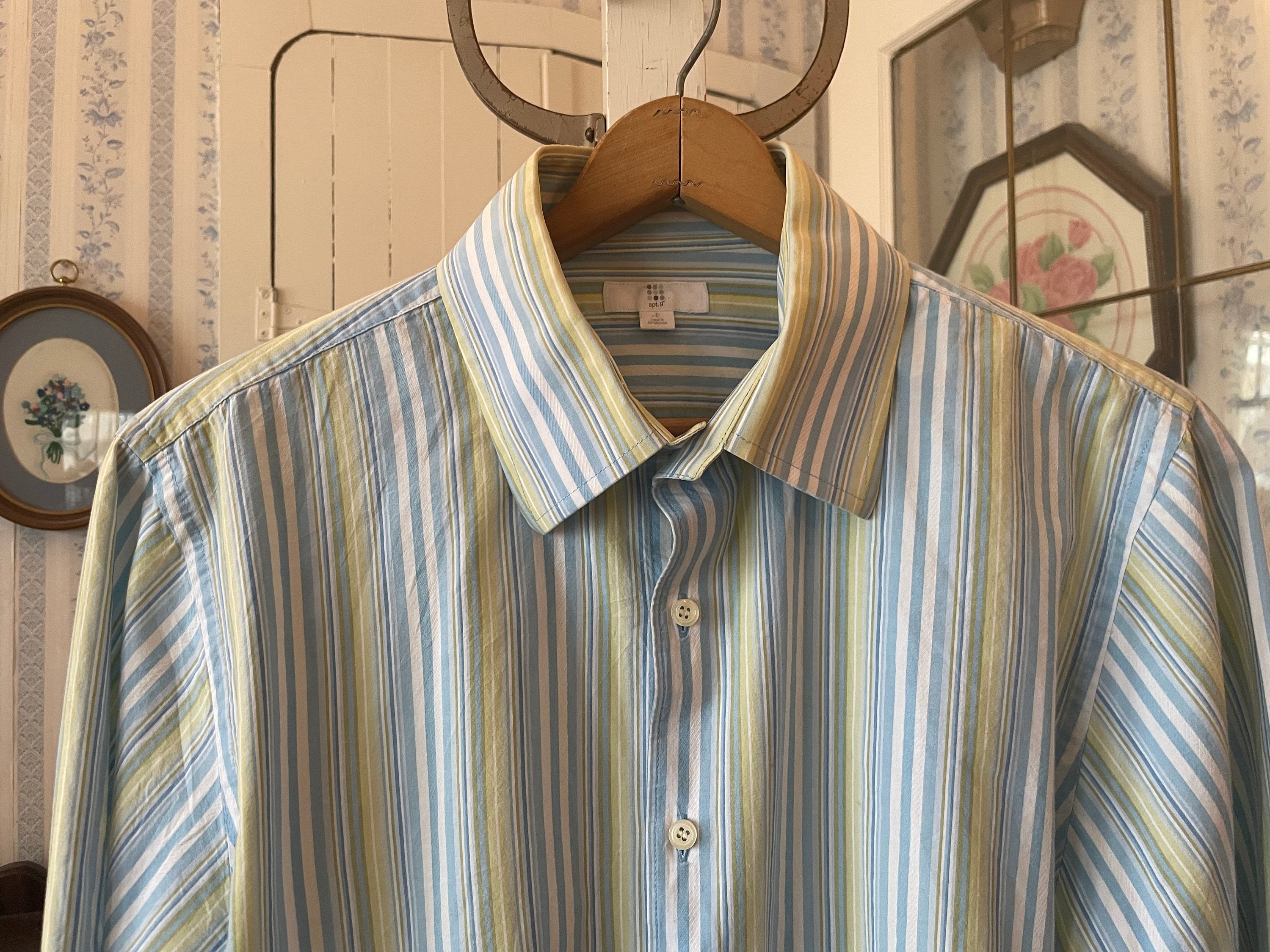 Vintage Blue Striped Shirt, Light Blue and Green Dress Shirt (C372), Blue  White Green Striped Button Down Shirt, Top, Striped Dress Shirt - Etsy