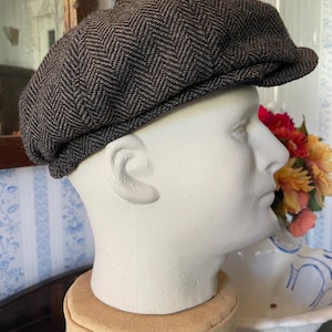 Vintage Newsboy Cap, Flat Cap, Hat (B671), Beige Brown Green