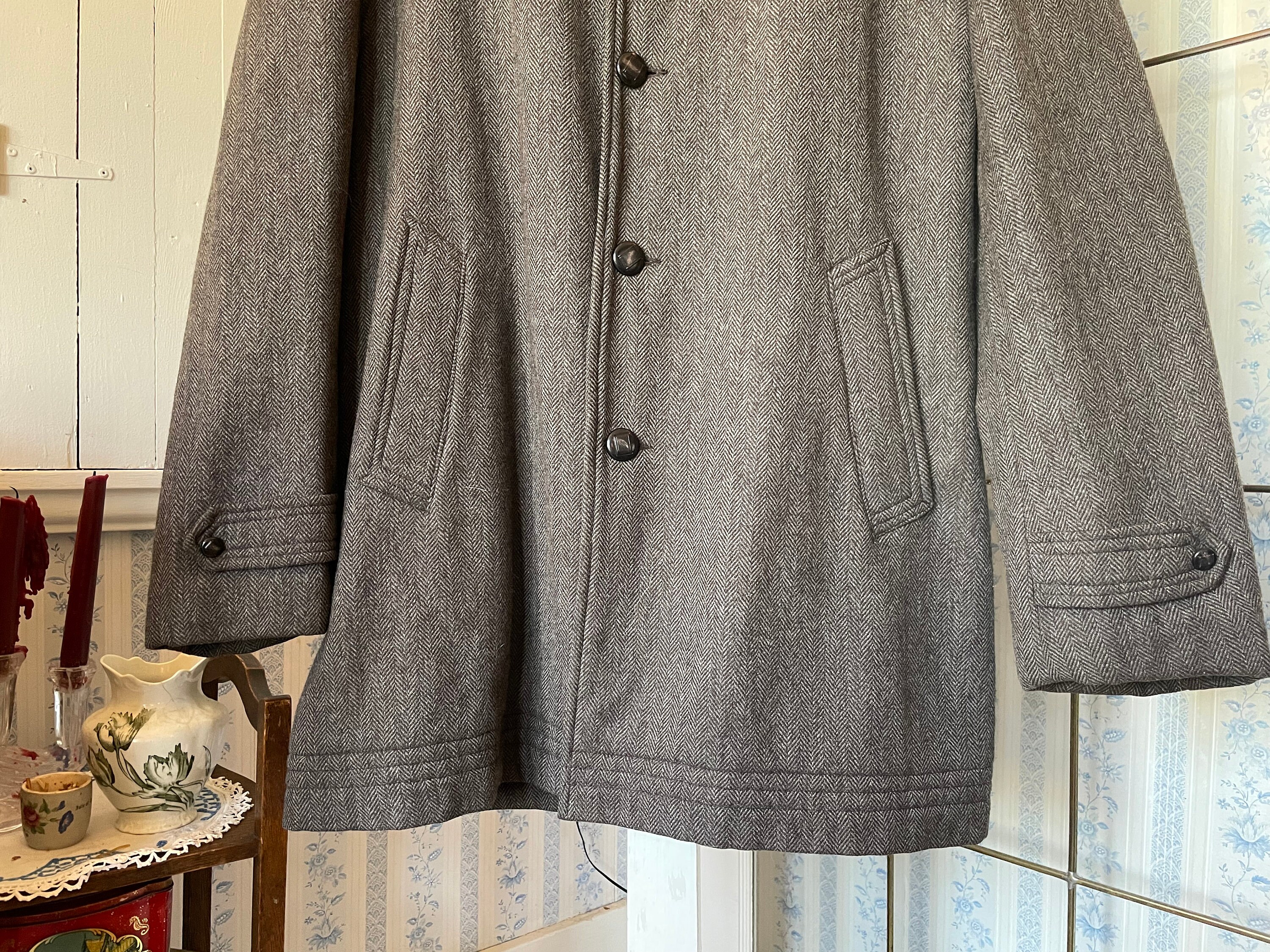Vintage Wool Jacket, Short Wool Coat (B705), Brown and Beige