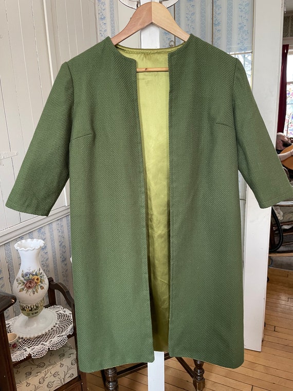 Vintage moss green wool open jacket, coat (B242),… - image 1