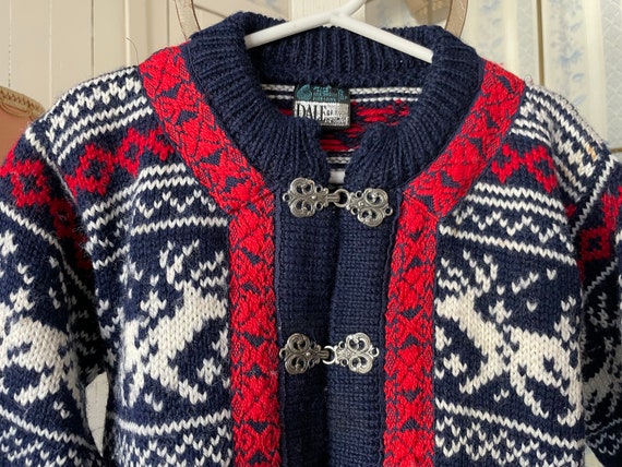 Vintage kids' wool sweater, navy blue and red swe… - image 2