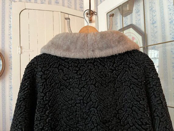 Vintage black faux fur coat, faux Persian lamb ja… - image 8