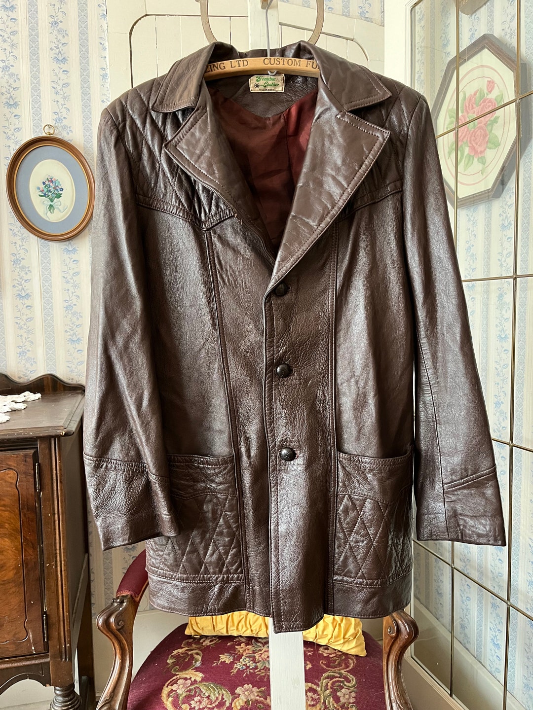 Vintage Brown Leather Jacket, Dark Brown Leather Coat (C623