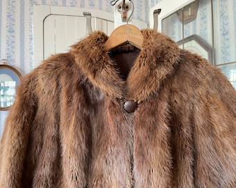 【2plan】Mink reversible crop antique jacket 1980s Vintage Monterey Fashions Faux Mink Fur Crop Jacket