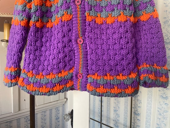 Vintage kids' sweater, hand knit cardigan, hoodie… - image 3