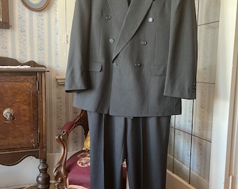 Vintage Dark Grey Suit, Double Breasted Jacket and Pants