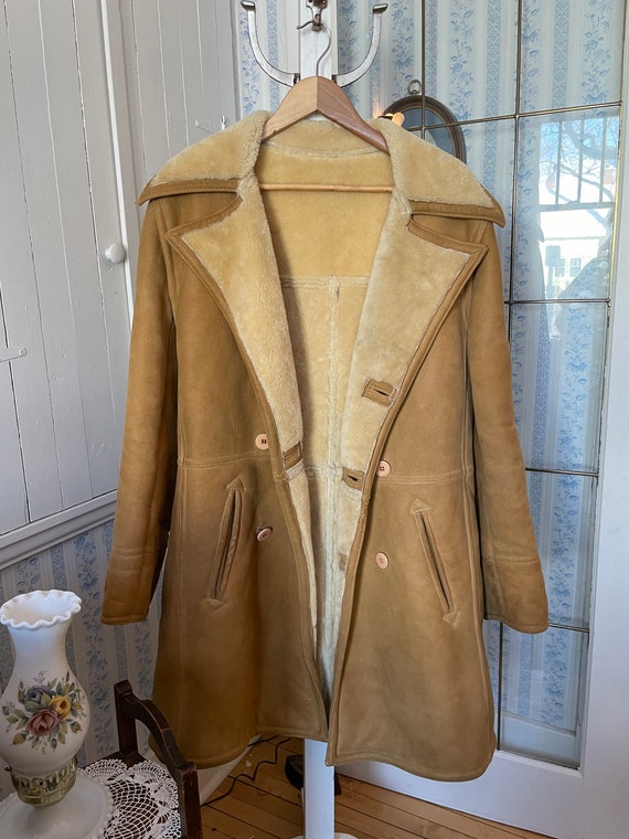 Vintage tan beige sheepskin jacket, coat (B178) w… - image 7